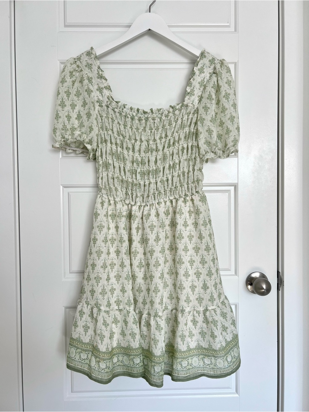 Mine // Preloved Women's Smocked Romantic Cottagecore Short Sleeve Mini Dress